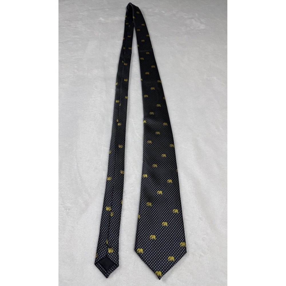 100% Silk Elephant Tie Gray Gold Sam Well Thailand Necktie Novelty Animals
